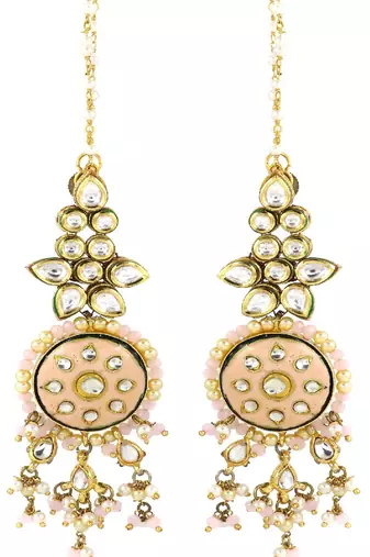 Kundan pearl rose quartz earrings