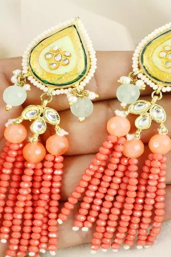 Pearl moonstone red coral earrings
