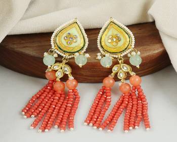 Pearl moonstone red coral earrings 3