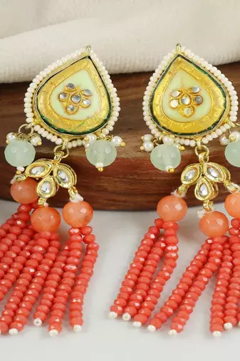 Pearl moonstone red coral earrings