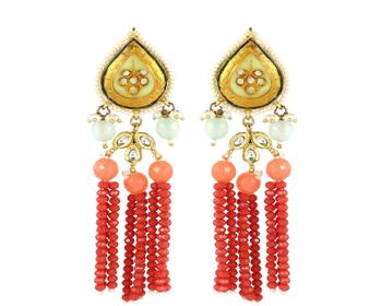 Pearl moonstone red coral earrings 1