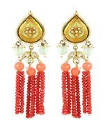 Pearl moonstone red coral earrings