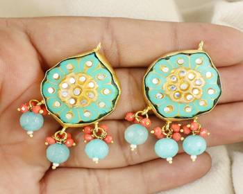 Kundan red coral amazonite earrings 2