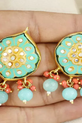 Kundan red coral amazonite earrings