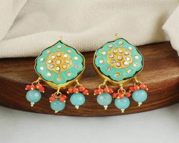 Kundan red coral amazonite earrings 1