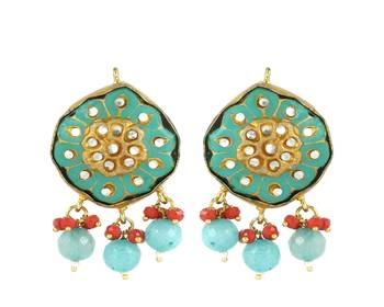 Kundan red coral amazonite earrings 3