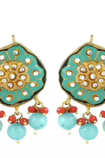 Kundan red coral amazonite earrings