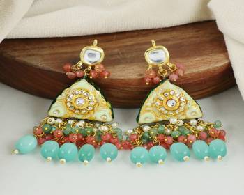 Kundan pearl rose quartz earrings 1