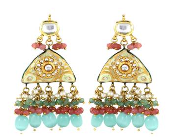 Kundan pearl rose quartz earrings 3