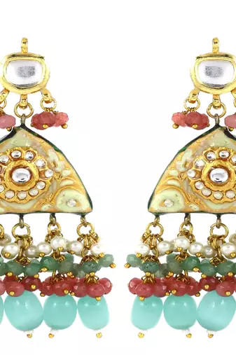 Kundan pearl rose quartz earrings