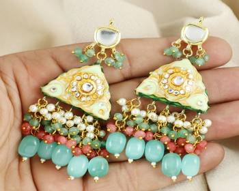 Kundan pearl green quartz earrings 1