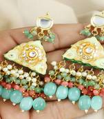 Kundan pearl green quartz earrings