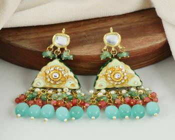 Kundan pearl green quartz earrings 2