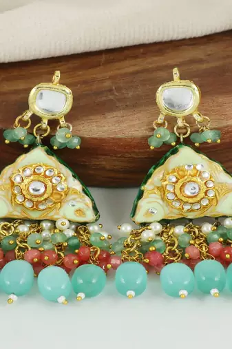 Kundan pearl green quartz earrings