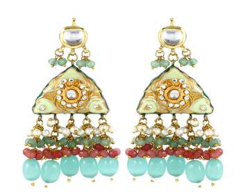 Kundan pearl green quartz earrings 3