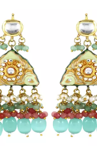 Kundan pearl green quartz earrings