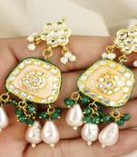Kundan pearl green onyx earrings