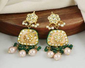 Kundan pearl green onyx earrings 2
