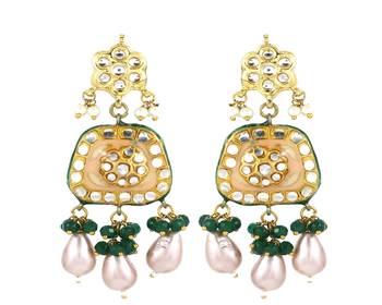 Kundan pearl green onyx earrings 3