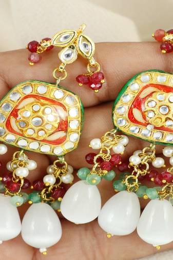 Pearl ruby green quartz earrings