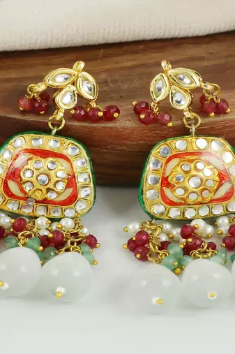 Pearl ruby green quartz earrings