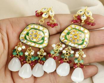 Kundan pearl ruby green quartz earrings 1
