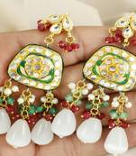 Kundan pearl ruby green quartz earrings