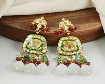 Kundan pearl ruby green quartz earrings 2