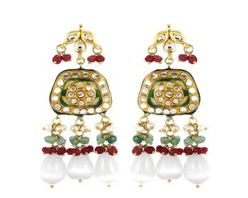 Kundan pearl ruby green quartz earrings 3