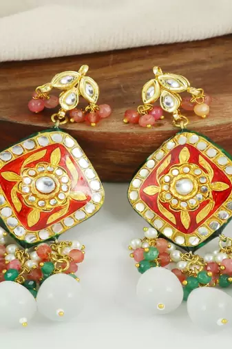 Pearl rose quartz green onyx earrings