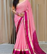 Pink Zari Weaving Georgette Viscose Saree