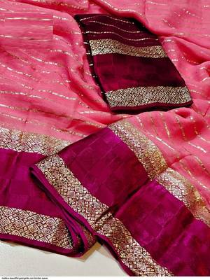Pink Zari Weaving Georgette Viscose Saree 2