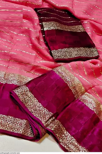 Pink Zari Weaving Georgette Viscose Saree