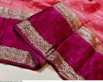 Pink Zari Weaving Georgette Viscose Saree 3