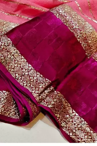 Pink Zari Weaving Georgette Viscose Saree