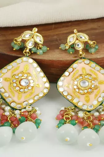 Pearl rose quartz green onyx earrings