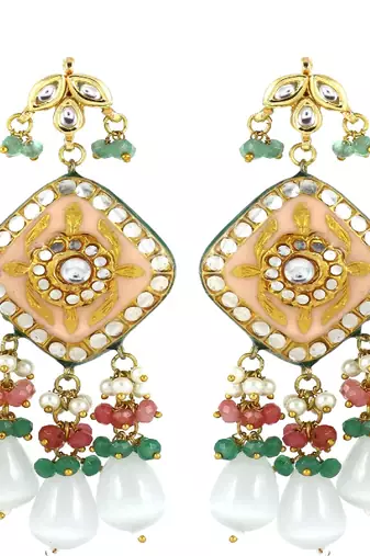 Pearl rose quartz green onyx earrings