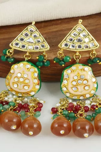 Pearl ruby green onyx earrings