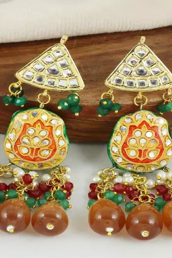 Pearl ruby green onyx earrings