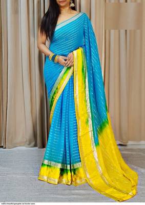 Blue Zari Weaving Georgette Viscose Saree 1