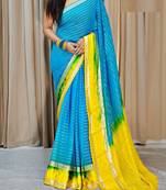 Blue Zari Weaving Georgette Viscose Saree