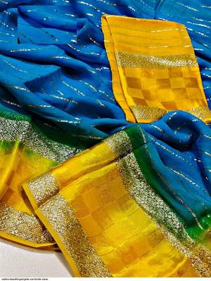 Blue Zari Weaving Georgette Viscose Saree 2