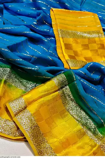 Blue Zari Weaving Georgette Viscose Saree