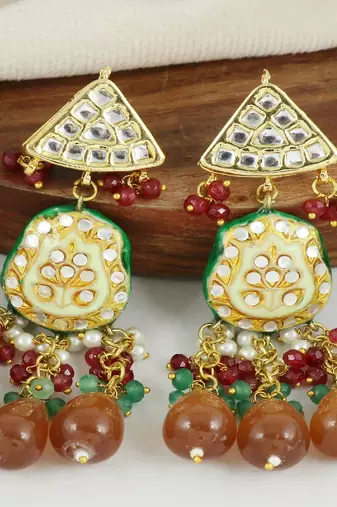 Pearl ruby green onyx earrings