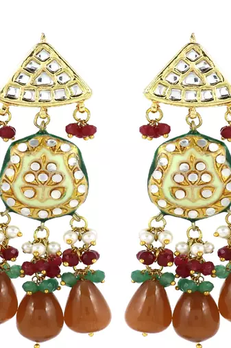 Pearl ruby green onyx earrings