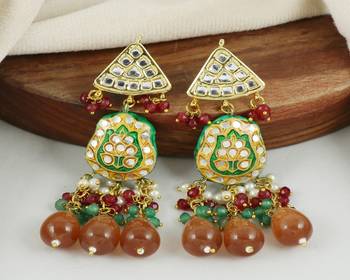 Kundan pearl ruby green onyx earrings 1