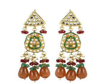 Kundan pearl ruby green onyx earrings 3