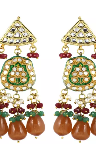 Kundan pearl ruby green onyx earrings