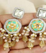 Polki zircon pearl rose quartz earrings