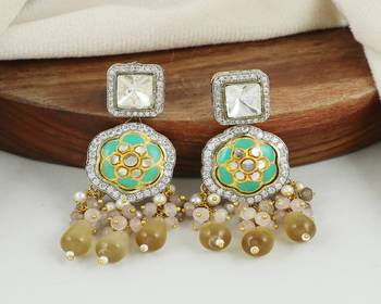 Polki zircon pearl rose quartz earrings 2